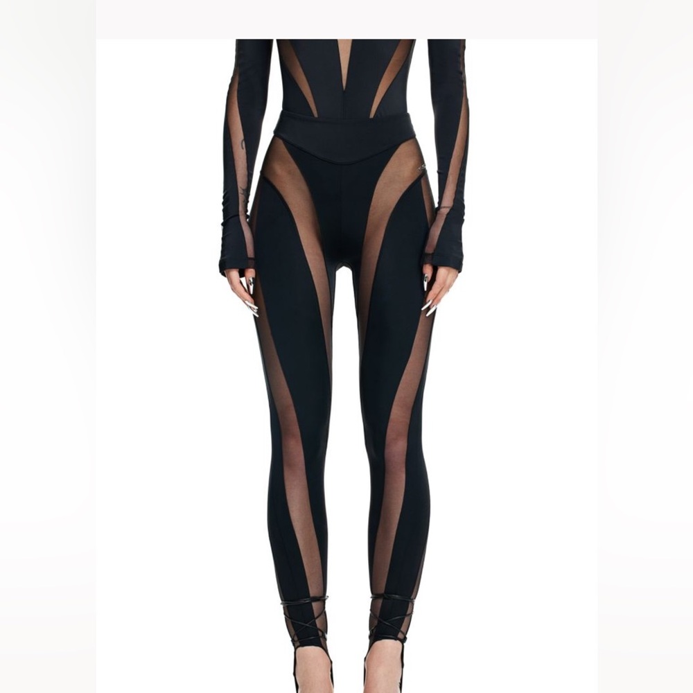 Mugler HM Mesh-paneled Stirrup Leggings Black Limited Edition